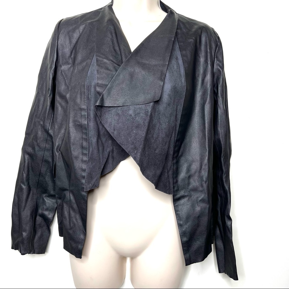 Zara Faux Leather Draped Open Jacket sz XS